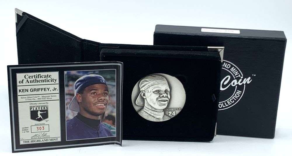 Limited Editon #303 Highland Mint Commemorative "Ken Griffey JR." 4 ozt .999 Silver: Winner shall receive the exact coin shown here. (MR/TVC=B)