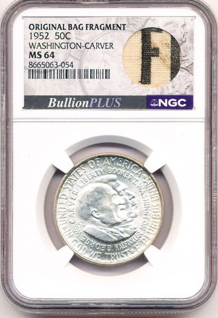 1952 Washington Carver Commemorative Silver Half Dollar NGC MS64 Original Bag Fragment: Winner shall receive the exact coin shown here. (MR/TVC=B)