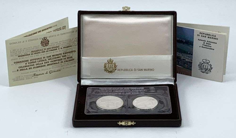 1988 Republic San Marino Olympic Commemorative Silver Set (2-coins): Winner shall receive the exact set (2-coins) shown here. (MR/UB)