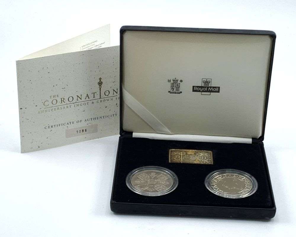 2003 Queen Elizabeth Coronation Anniversary Proof Set .925 Silver (2-coins, 1-bar) (1 of 8)