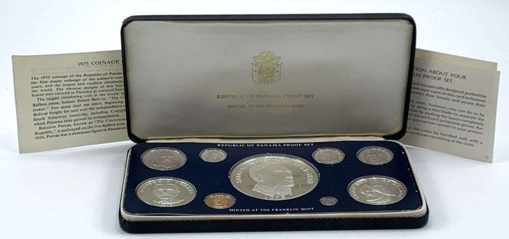 1975 Republic Of Panama .925 Silver Proof Set 5.694 ozt ASW (9-coins): Winner shall receive the exact set (9-coins) shown here. (MR/UB)