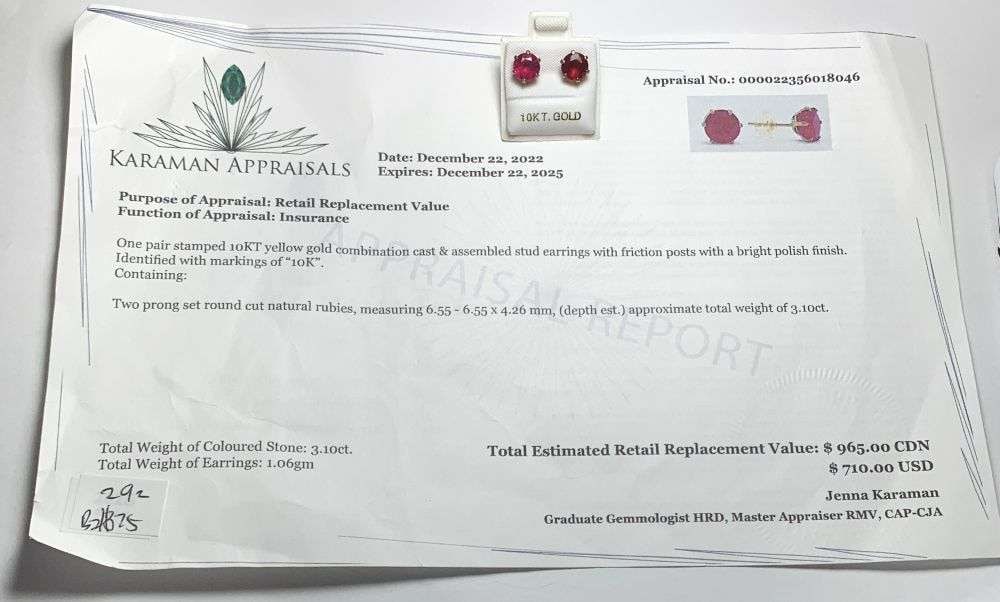 3.10ct Round Rubies 10k Yellow Gold Earrings (1.1g): Winner shall receive the exact item shown here. (MR)