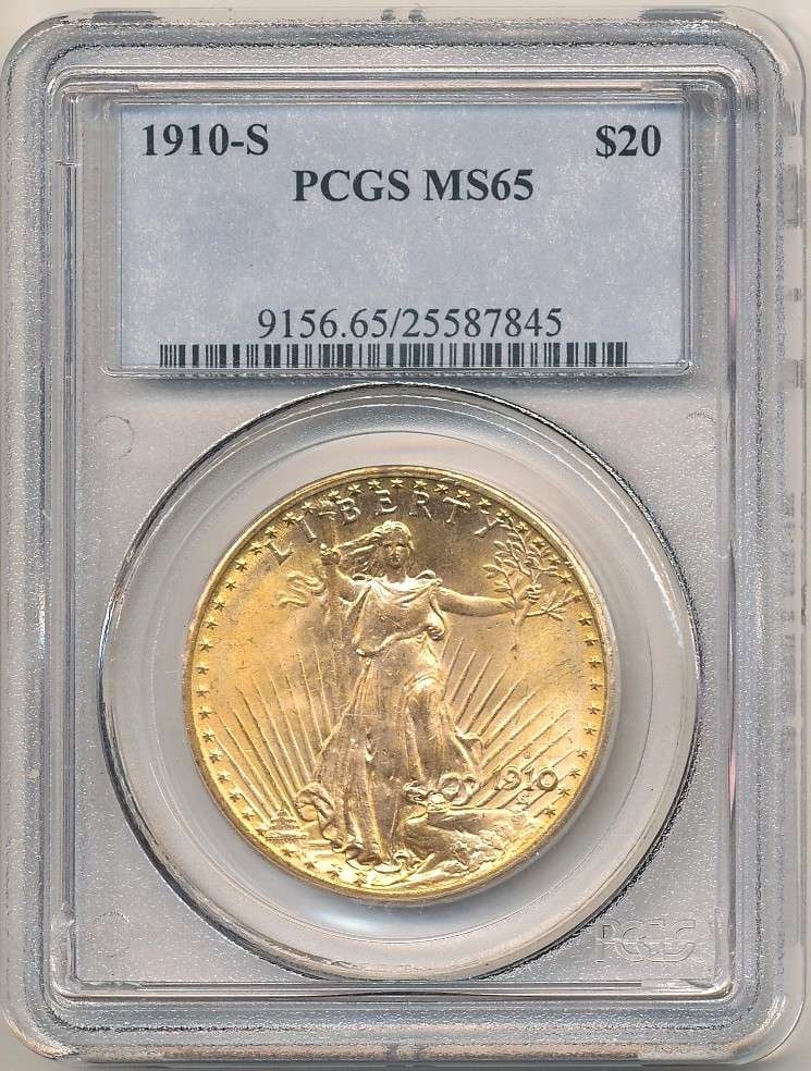 Last Minute! 1910-S Gold $20 Saint Gaudens PCGS MS65: We are proud to offer a deal that has been put away for a generation. Winner shall receive the exact coin shown here. (RR/SOMP=LOFK)