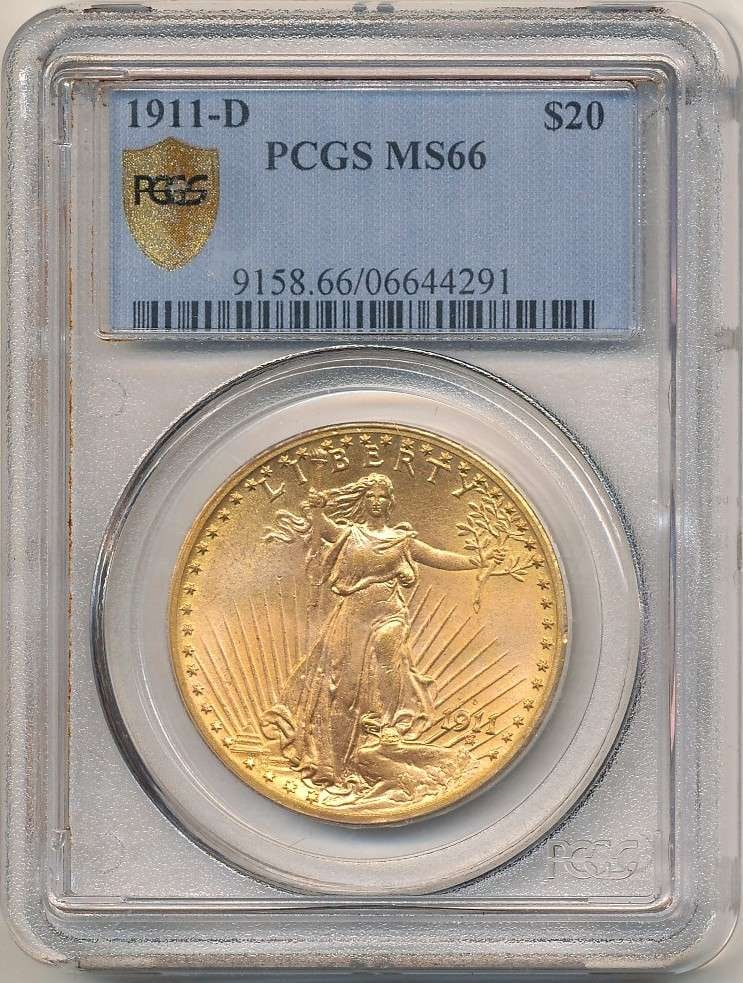 Last Minute! 1911-D Gold $20 Saint Gaudens PCGS MS66: We are proud to offer a deal that has been put away for a generation. Winner shall receive the exact coin shown here. (RR/SOMP=LOFK)
