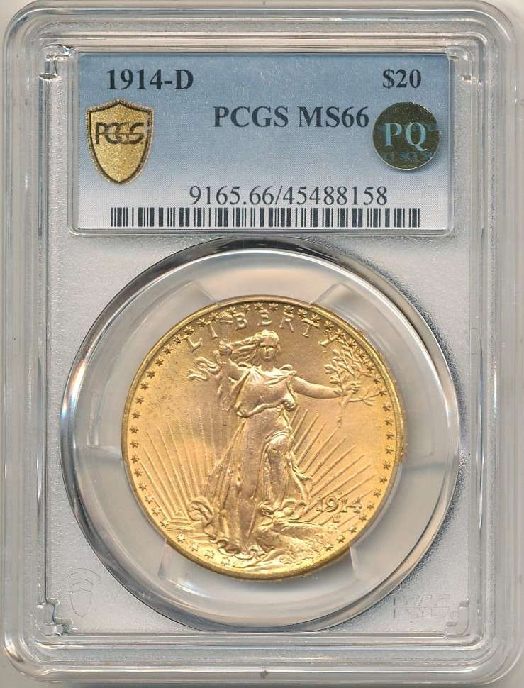 Last Minute! 1914-D Gold $20 Saint Gaudens PCGS MS66 PQ: We are proud to offer a deal that has been put away for a generation. Winner shall receive the exact coin shown here. (RR/SOMP=LOFK)