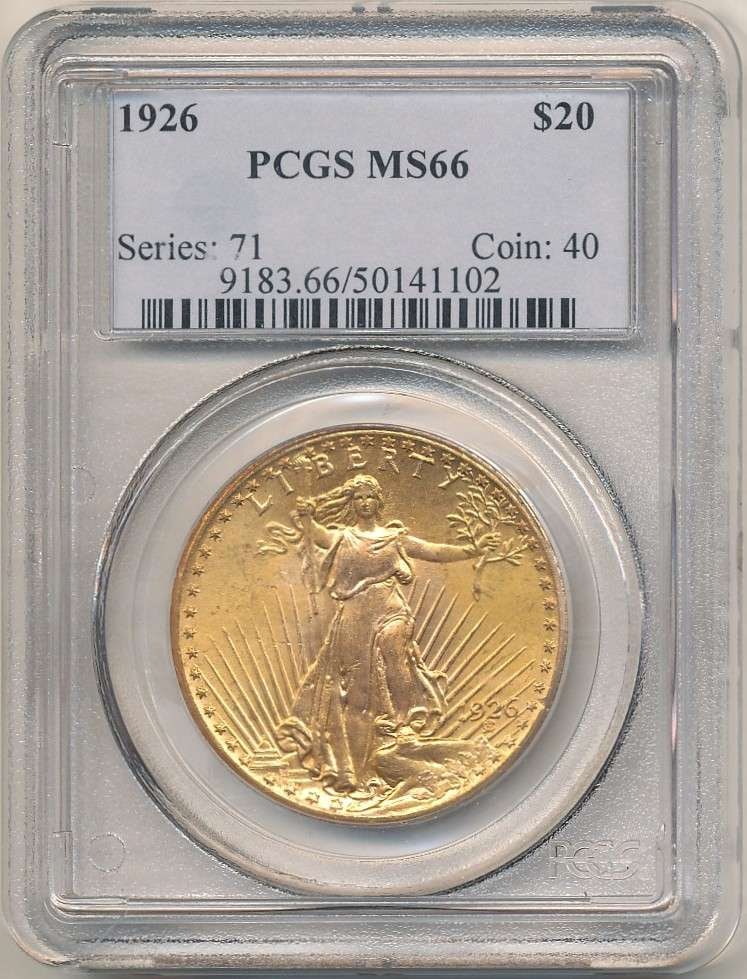 Last Minute! 1926 Gold $20 Saint Gaudens PCGS MS66: We are proud to offer a deal that has been put away for a generation. Winner shall receive the exact coin shown here. (RR/SOMP=LOFK)