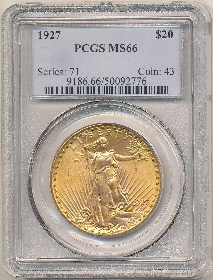Last Minute! 1927 Gold $20 Saint Gaudens PCGS MS66: We are proud to offer a deal that has been put away for a generation. Winner shall receive the exact coin shown here. (RR/SOMP=LOFK)
