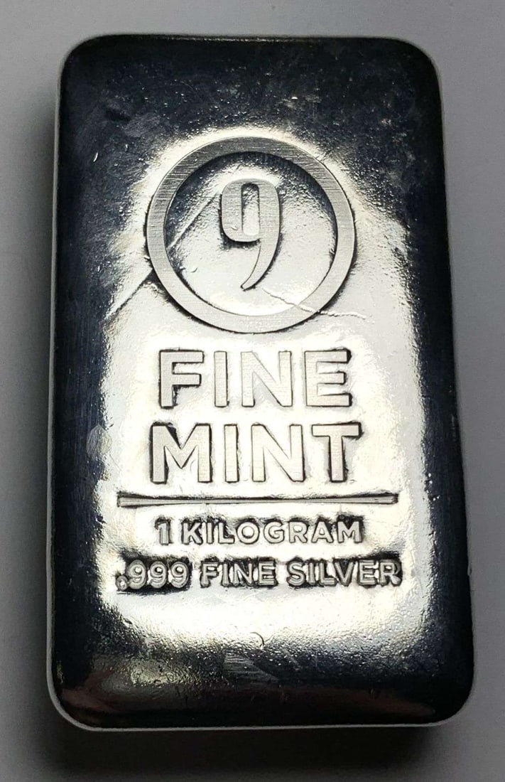 Last Minute! "9" Fine Mint Silver 1 Kilo .999 Silver Bar: Winner shall receive the exact bar shown here. (MR/UBLO)