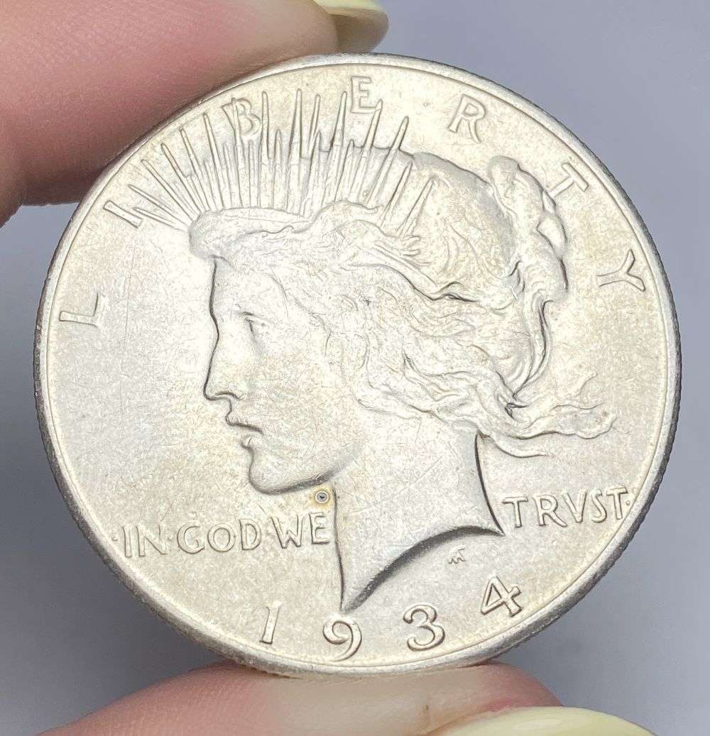 Last Minute! 1934-S Peace Silver Dollar AU53: Winner shall receive the exact coin shown here. (RR/RB)