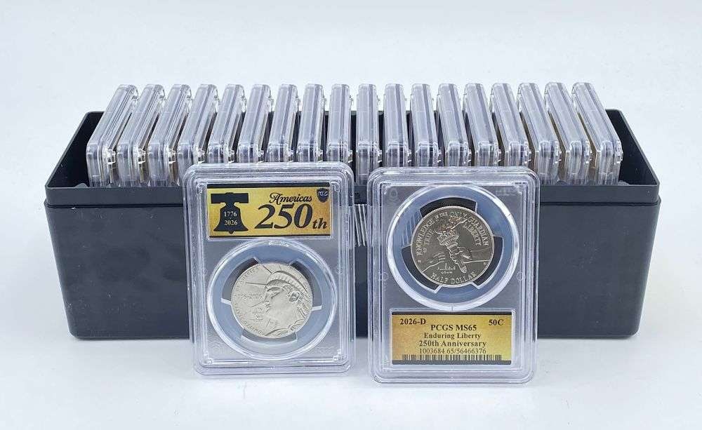 Last Min! Box (20) 1776-2026-D Liberty Semiquincentennial Half Dollar Consecutive Serial # PCGS MS65: The serial numbers may be different but they will be consecutive. Winner shall receive (1) box (20-coins) precisely resembling the one shown here. (RR/B)