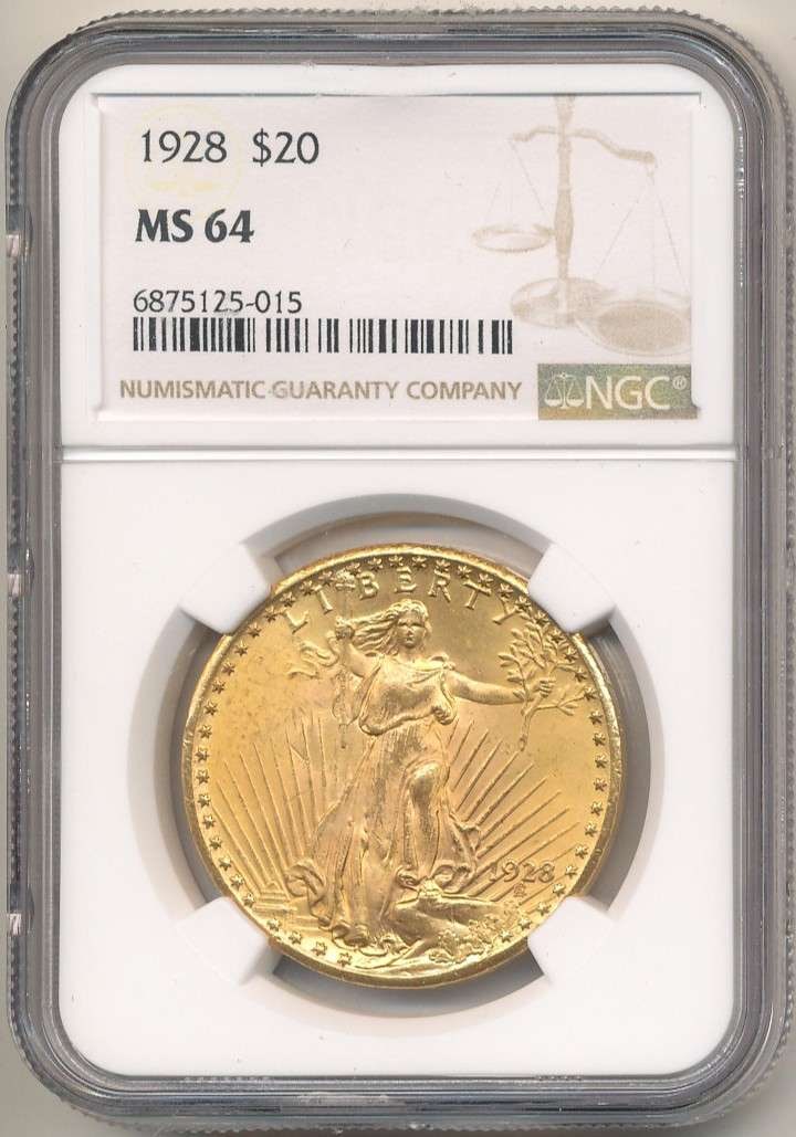 Last Minute! 1928 Gold $20 Saint Gaudens NGC MS64: Winner shall receive the exact coin show here. (RR/TVC=ETPB)