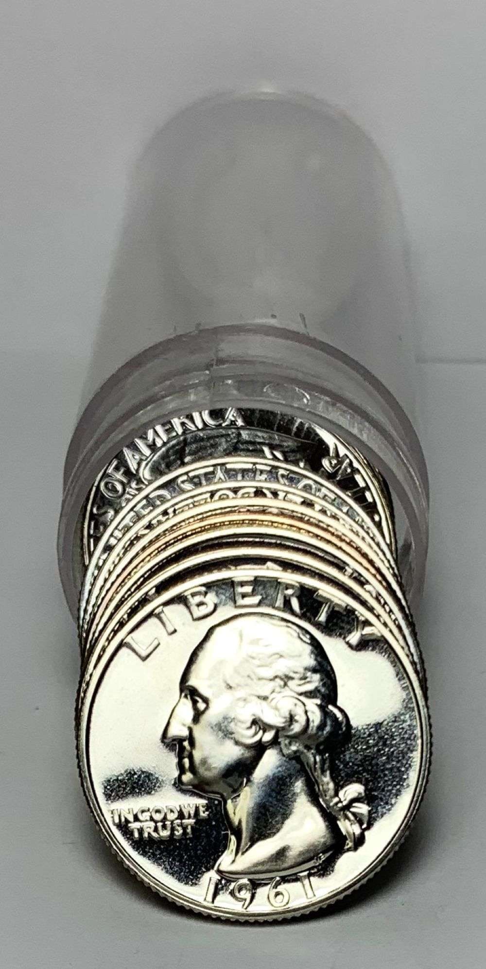 Last Minute! Roll (10) 1961 Washington Proof Silver Quarter: Winner shall receive the exact roll (10-coins) shown here. (MR/LEI)
