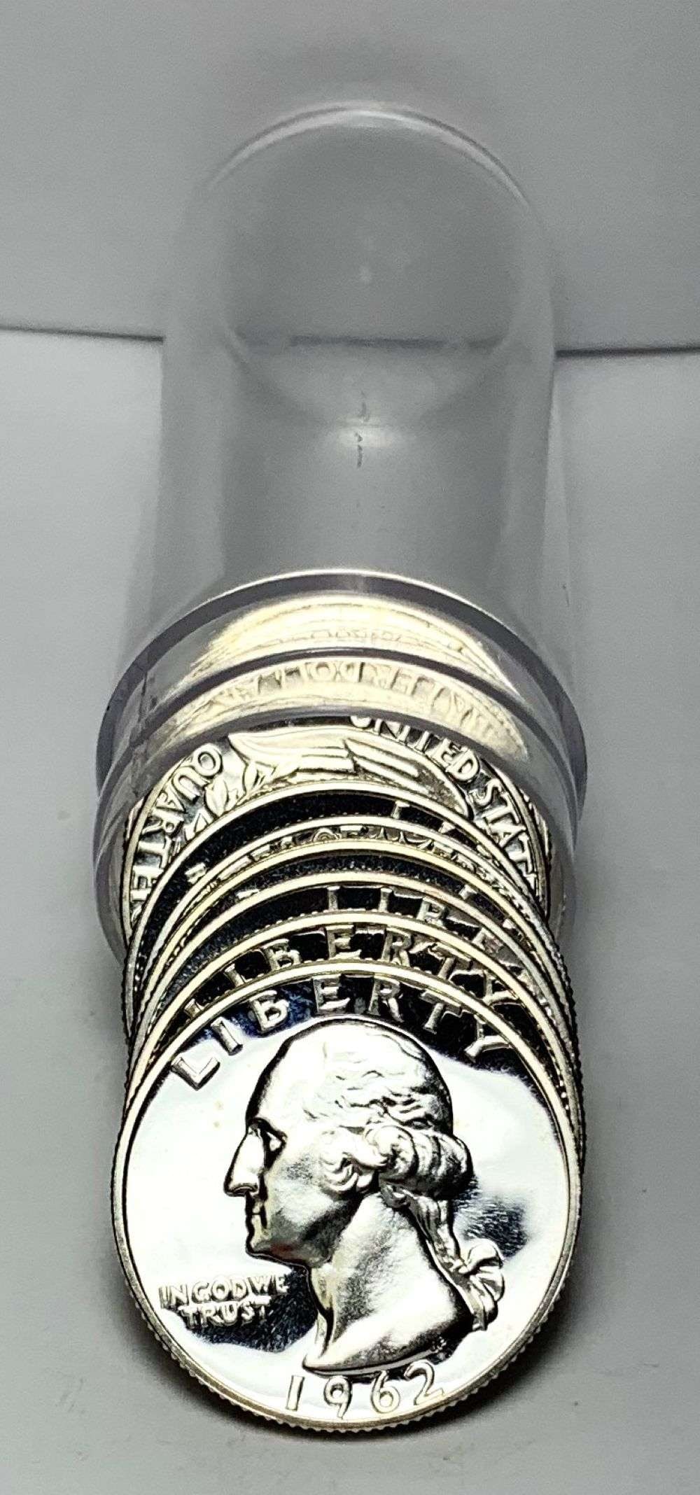 Last Minute! Roll (10) 1962 Washington Proof Silver Quarter: Winner shall receive the exact roll (10-coins) shown here. (MR/LEI)