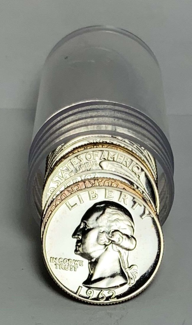 Last Minute! Roll (10) 1962 Washington Proof Silver Quarter: Winner shall receive the exact roll (10-coins) shown here. (MR/LEI)