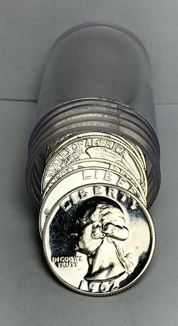 Last Minute! Roll (10) 1962 Washington Proof Silver Quarter: Winner shall receive the exact roll (10-coins) shown here. (MR/LEI)
