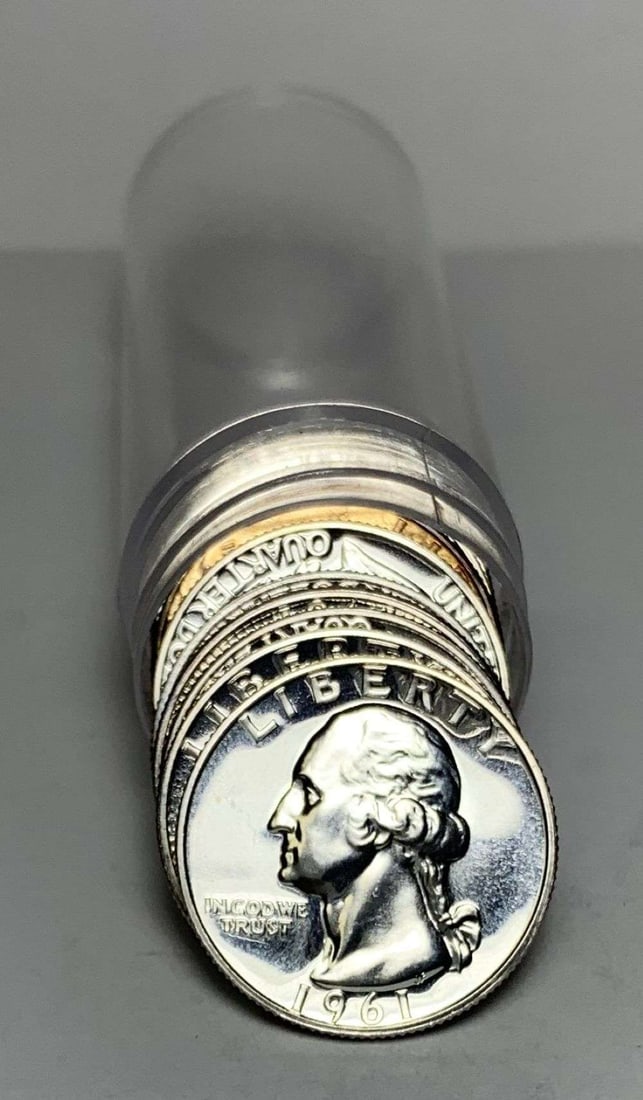 Last Minute! Roll (10) 1961 Washington Proof Silver Quarter: Winner shall receive the exact roll (10-coins) shown here. (MR/LEI)