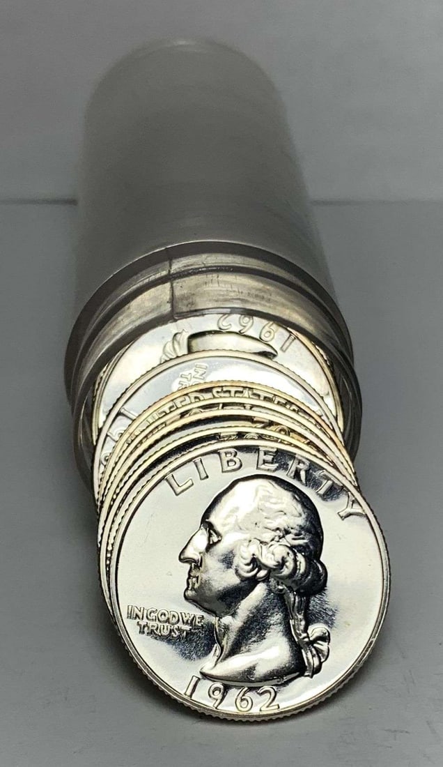 Last Minute! Roll (10) 1962 Washington Proof Silver Quarter: Winner shall receive the exact roll (10-coins) shown here. (MR/LEI)