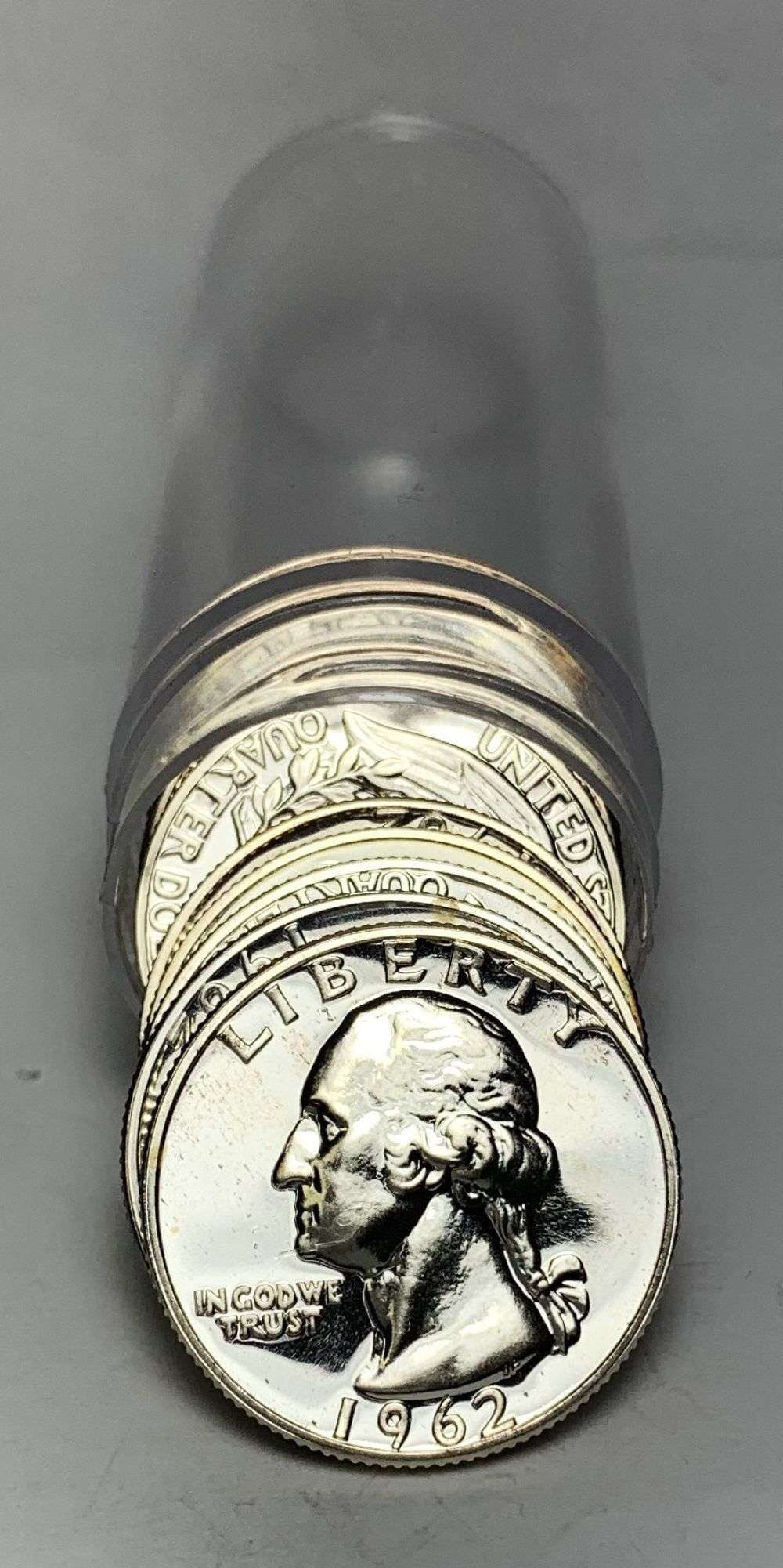 Last Minute! Roll (10) 1962 Washington Proof Silver Quarter: Winner shall receive the exact roll (10-coins) shown here. (MR/LEI)