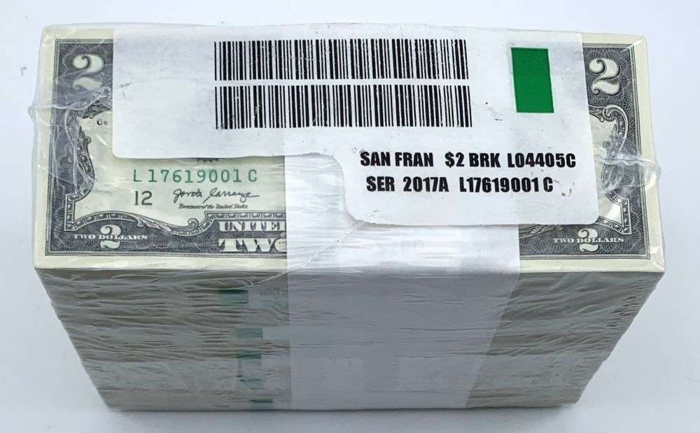 Last Minute! Treasury Sealed Brick $2,000 FV Bank Wrapped San Francisco 2017A $2 Notes (1,000-notes): Winner shall receive the exact (1,000) notes shown here. (MR/TVC=B)