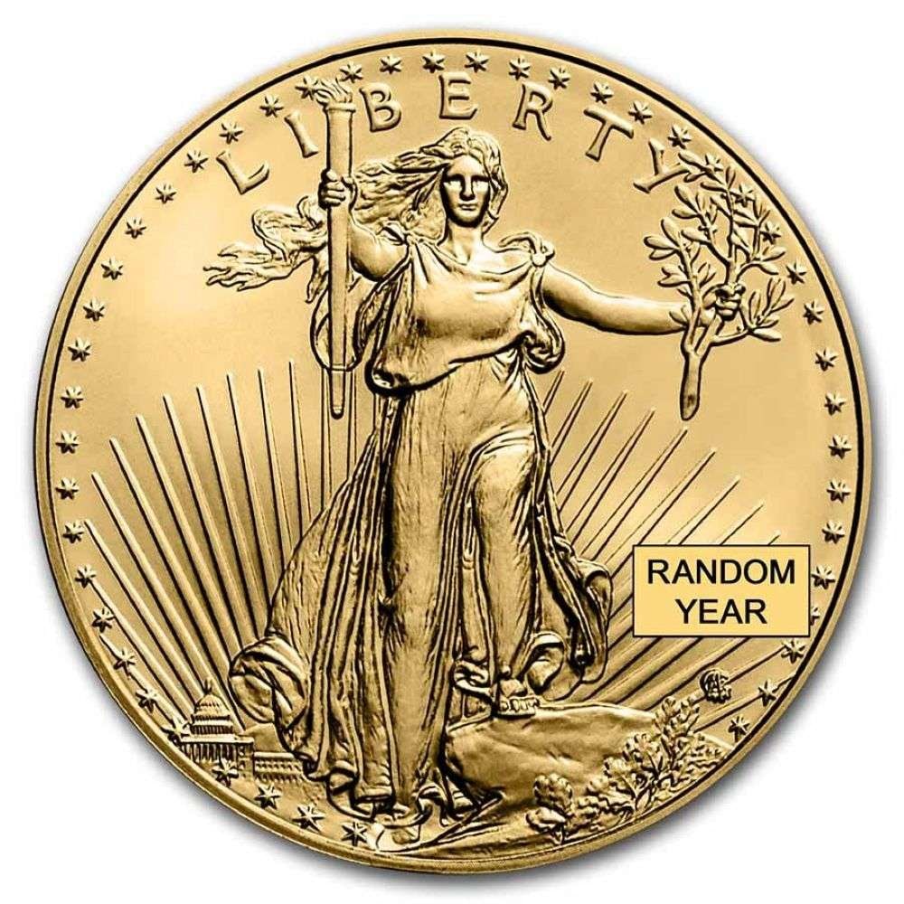 (50) Random Year American $5 Gold Eagle 1/10th ozt: Winner shall receive (50) American Gold Eagles, precisely resembling the ones shown here. Please allow 2-4 weeks for shipping.