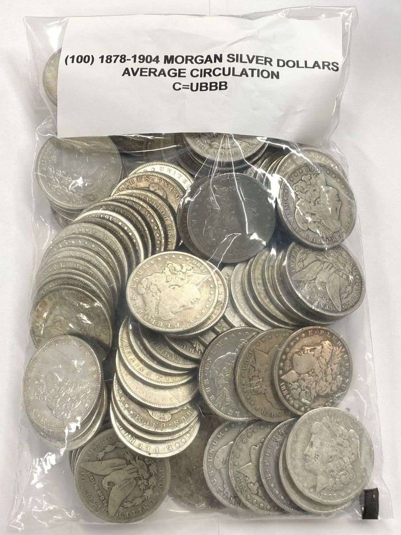 (100) Morgan Silver Dollars 1878-1904 Average Circulated: Winner shall receive (100) Morgan Silver Dollars precisely resembling the coins shown here. Please allow 2-4 weeks for shipping.