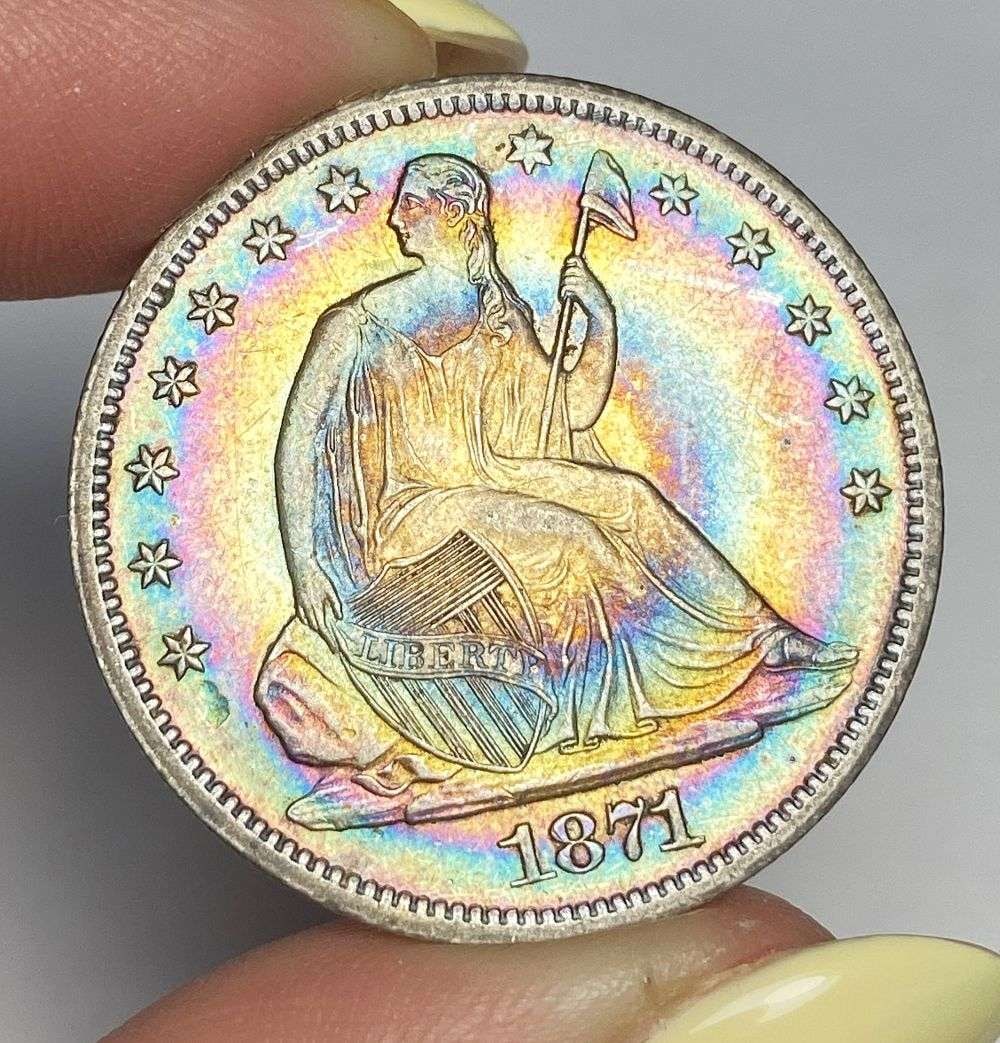 Amazing Bullseye Toning 1871-S Liberty Seated Silver Half Dollar AU58+ Details (1 of 4)