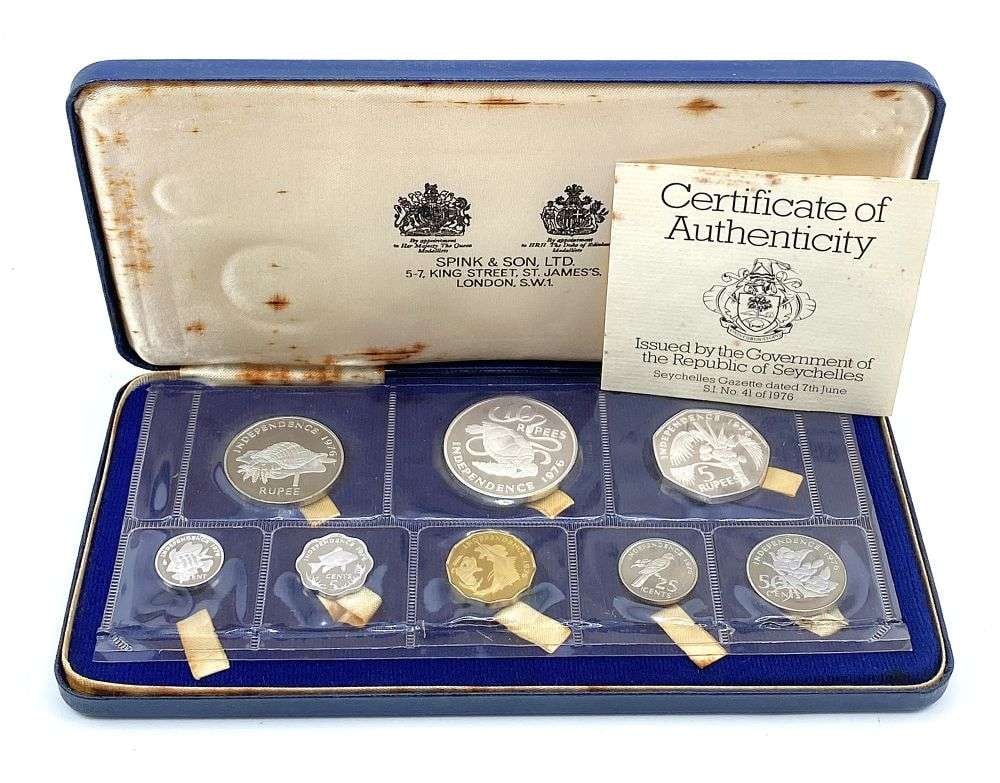 1976 Republic of Seychelles Proof Set (8-coins): Winner shall receive the exact set (8-coins) shown here. (RR/B)