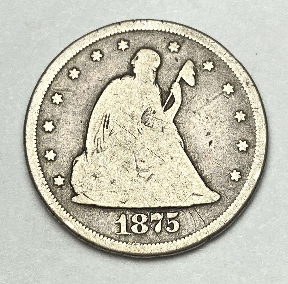 1875-CC Seated Liberty Silver 20 Cents VG (1 of 2)