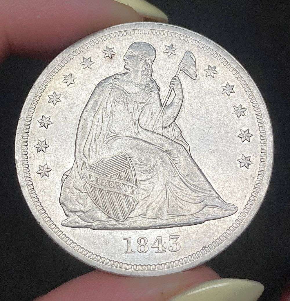 1843 Seated Liberty Silver Dollar AU58 (1 of 4)