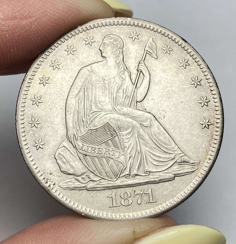 1871-S Seated Liberty Silver Half Dollar MS63: Winner shall receive the exact coin shown here. (RR/ORB)