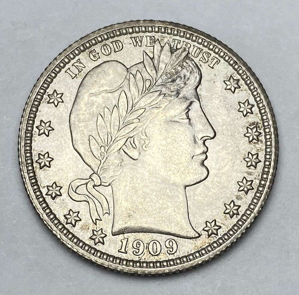 1909 Barber Silver Quarter MS64: Winner shall receive the exact coin shown here. (RR/UEB)