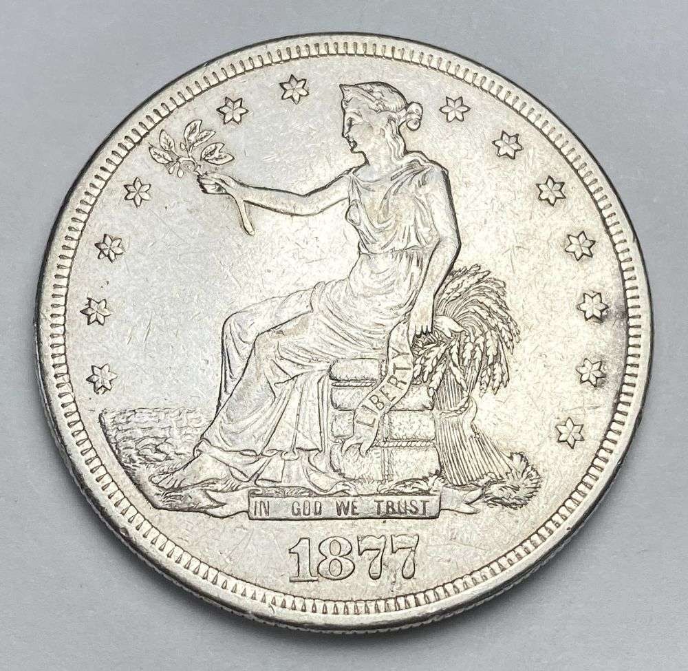 1877-S Trade Silver Dollar AU55: Winner shall receive the exact coin shown here. (RR/UFR)