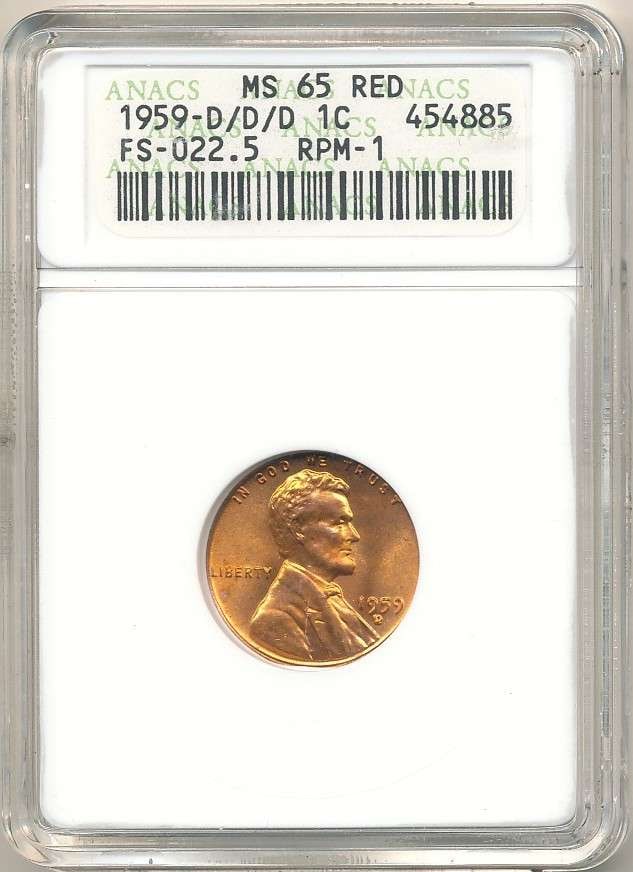 Vintage Soapbox Holder 1959-D/D/D Lincoln Cent ANACS MS65 Red: Winner shall receive the exact coin shown here. (RR/TVC=B)