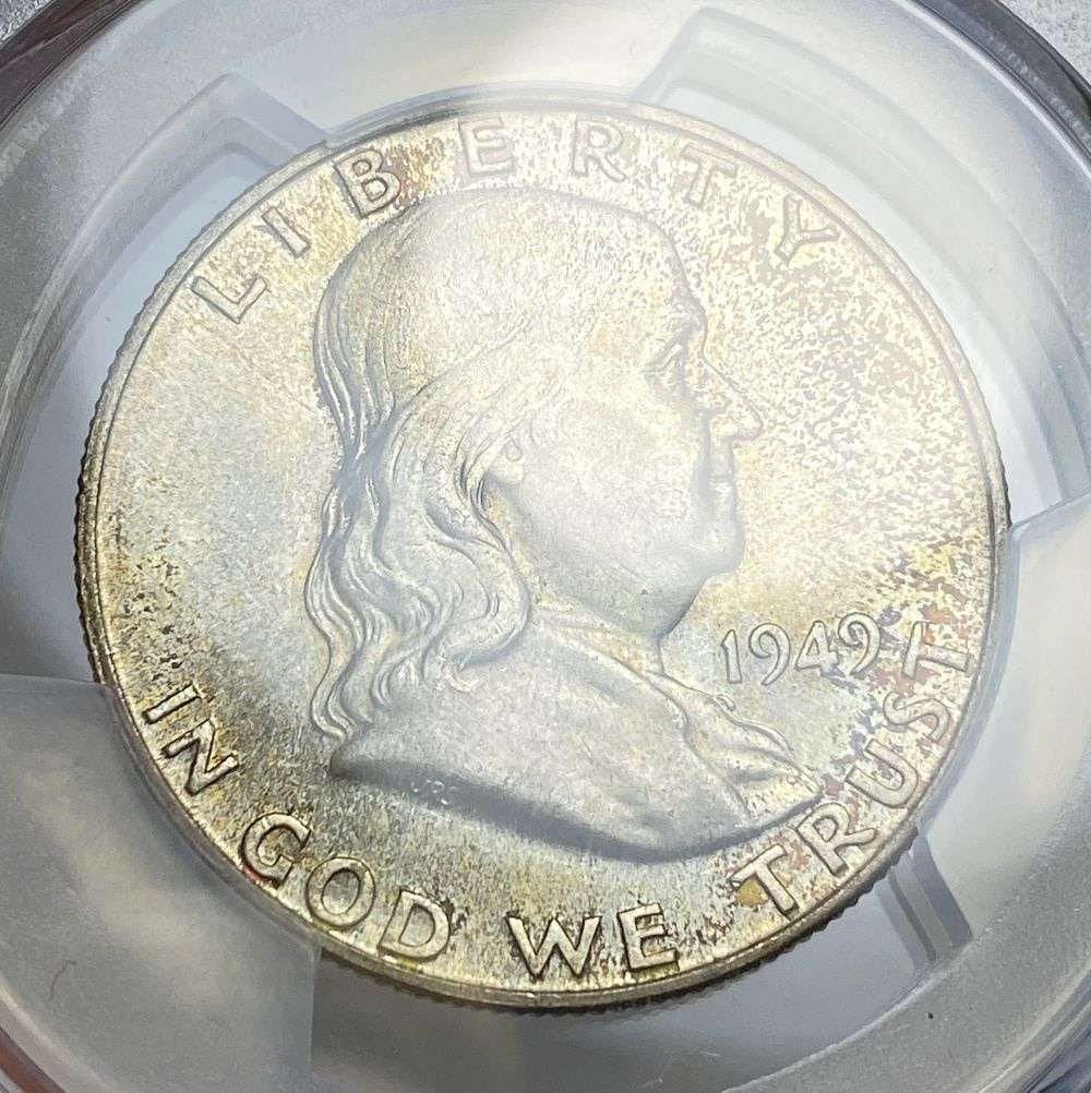 1949-D Franklin Silver Half Dollar PCGS MS65 FBL: Winner shall receive the exact coin shown here. (RR/TVC=B)
