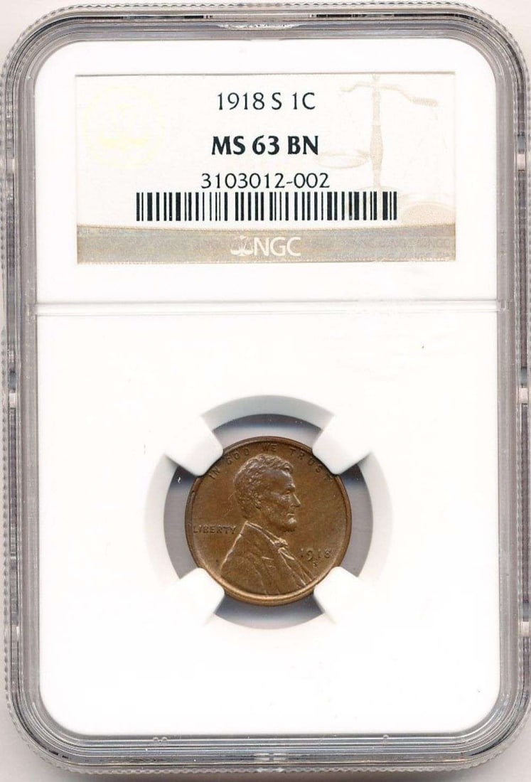 1918-S Lincoln Cent PCGS MS63 BN (1 of 4)