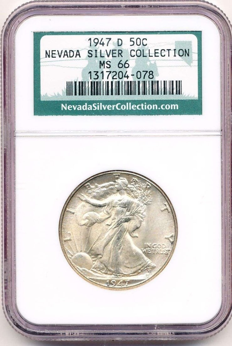 1947-D Walking Liberty Silver Half Dollar NGC MS66 Green Label Nevada Silver Collection (1 of 4)