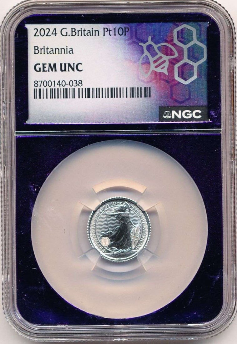2024 Great Britain Britannia 1/10 ozt .9995 Platinum NGC Gem Unc: Winner shall receive the exact coin shown here. (MR/LRB)