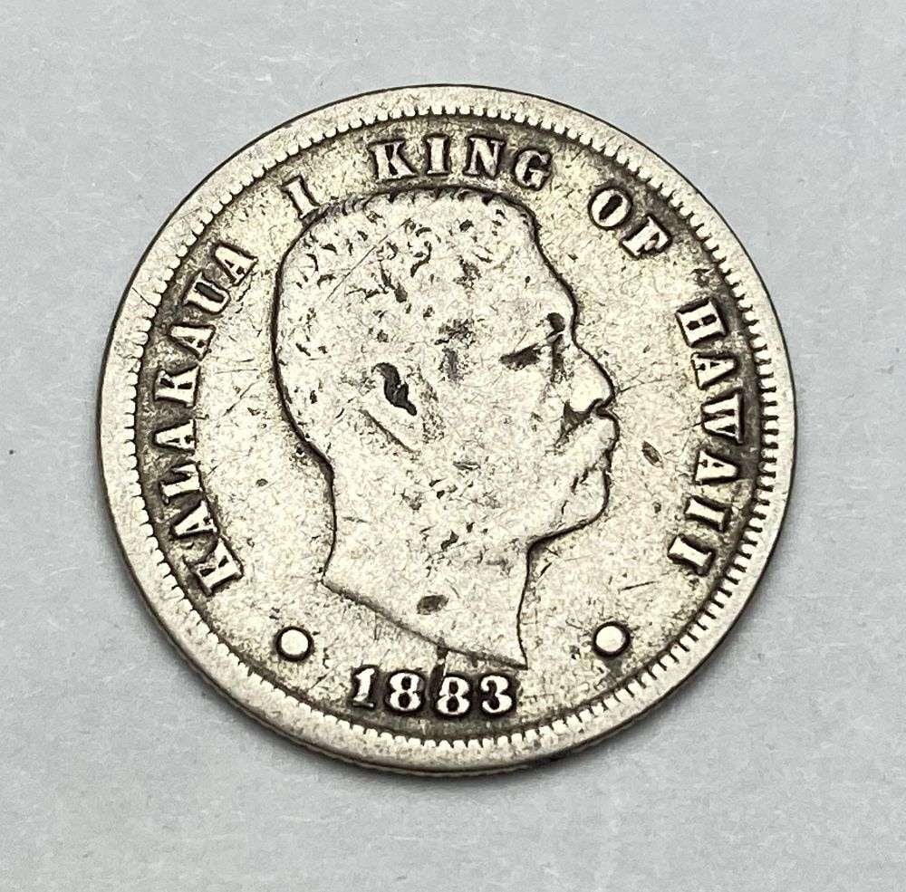 1883 Hawaii Silver Dime VF: Winner shall receive the exact coin shown here. (RR/PB)