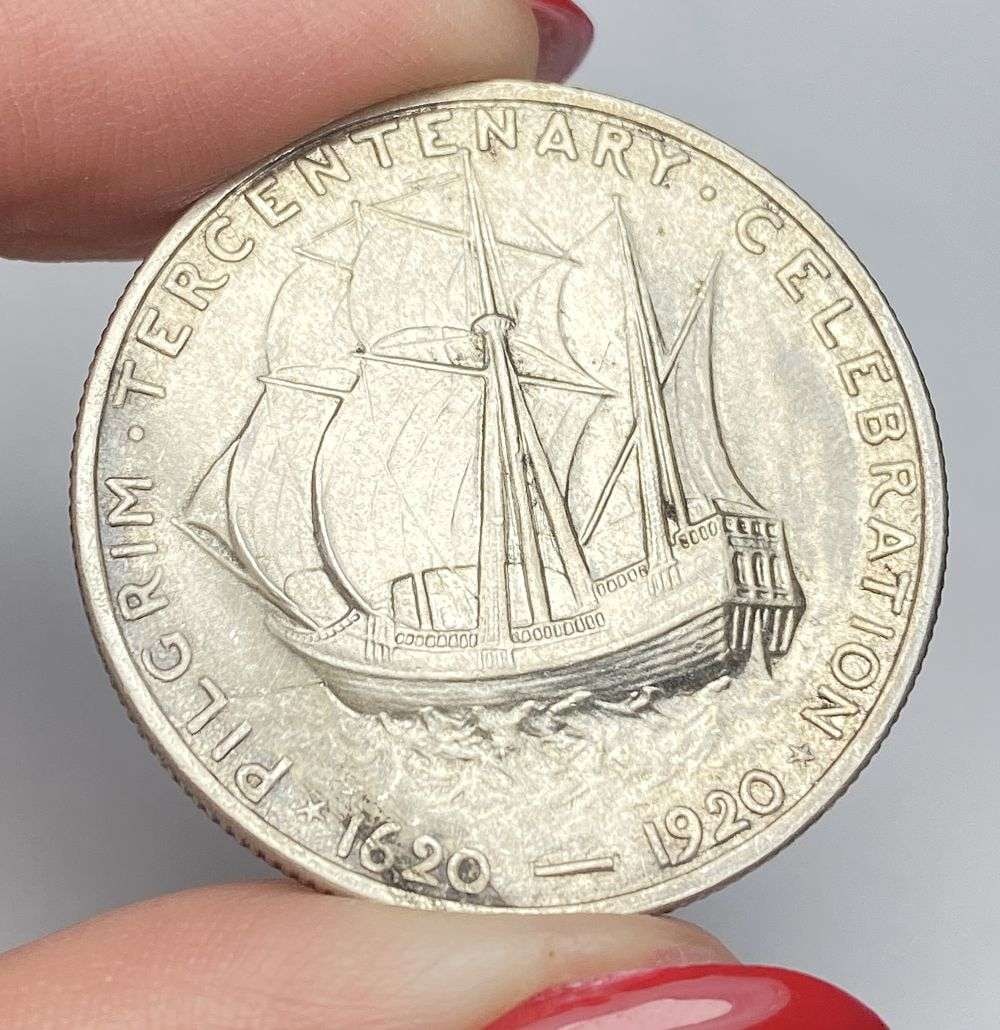 1920 Pilgrim Commemorative Silver Half Dollar MS63: Winner shall receive the exact coin shown here. (RR/PB)