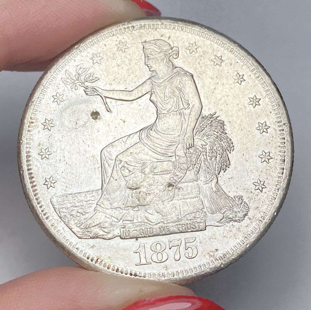 1875-S Trade Silver Dollar XF Details: Winner shall receive the exact coin shown here. (RR/LRB)