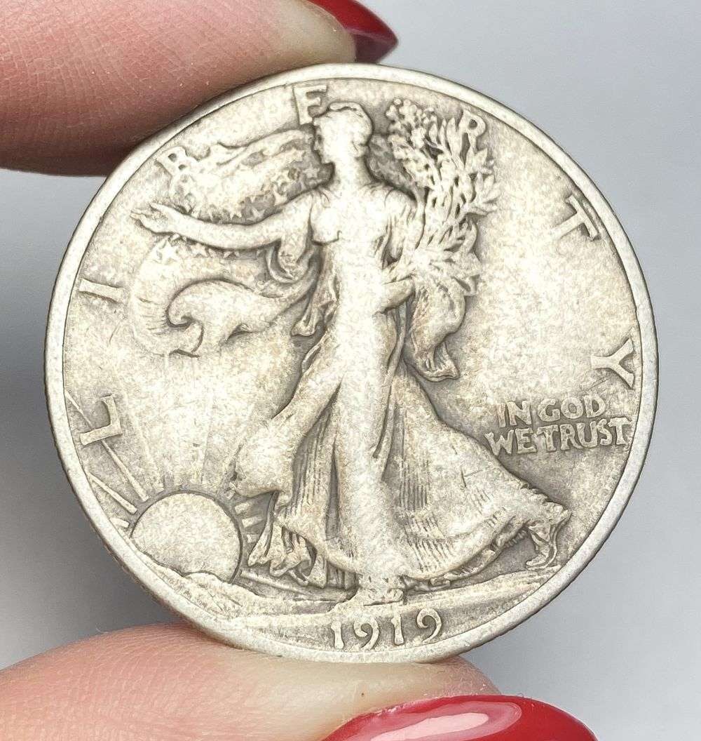 1919-S Walking Liberty Silver Half Dollar VF: Winner shall receive the exact coin shown here. (RR/UB)