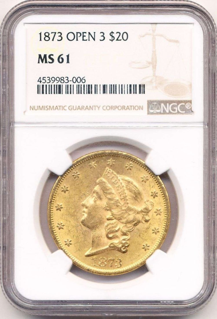 1873 $20 Gold Liberty Head Open 3 NGC MS61 (1 of 4)