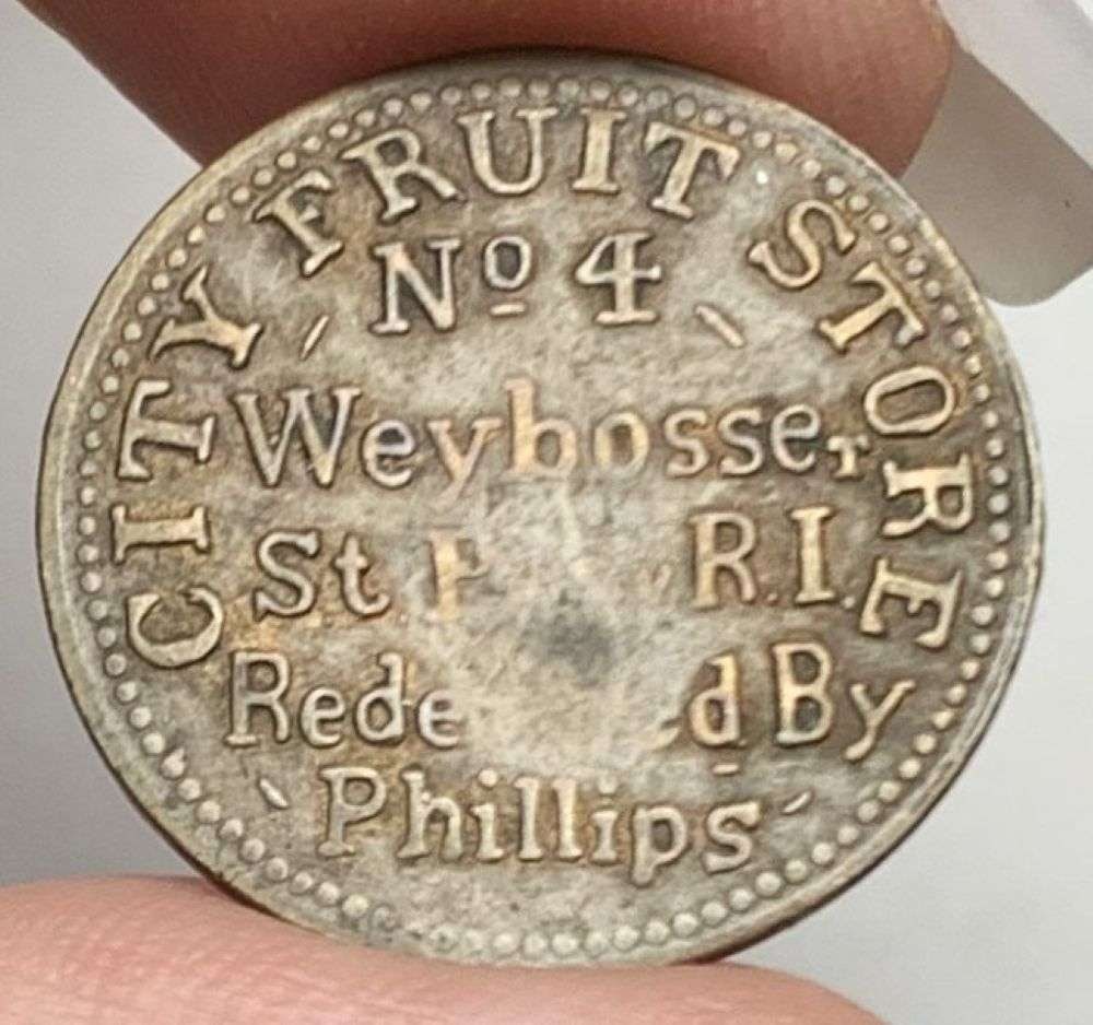 Incredibly Rare 1864 City Fruit Store "Rhode Island First In The Field" Civil War Token: Winner shall receive the exact coin shown here. (MR/PB)