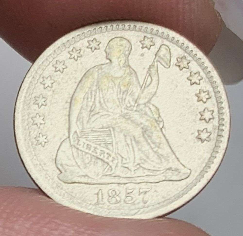 1857 Seated Liberty Silver Half Dime AU58 Details (1 of 2)