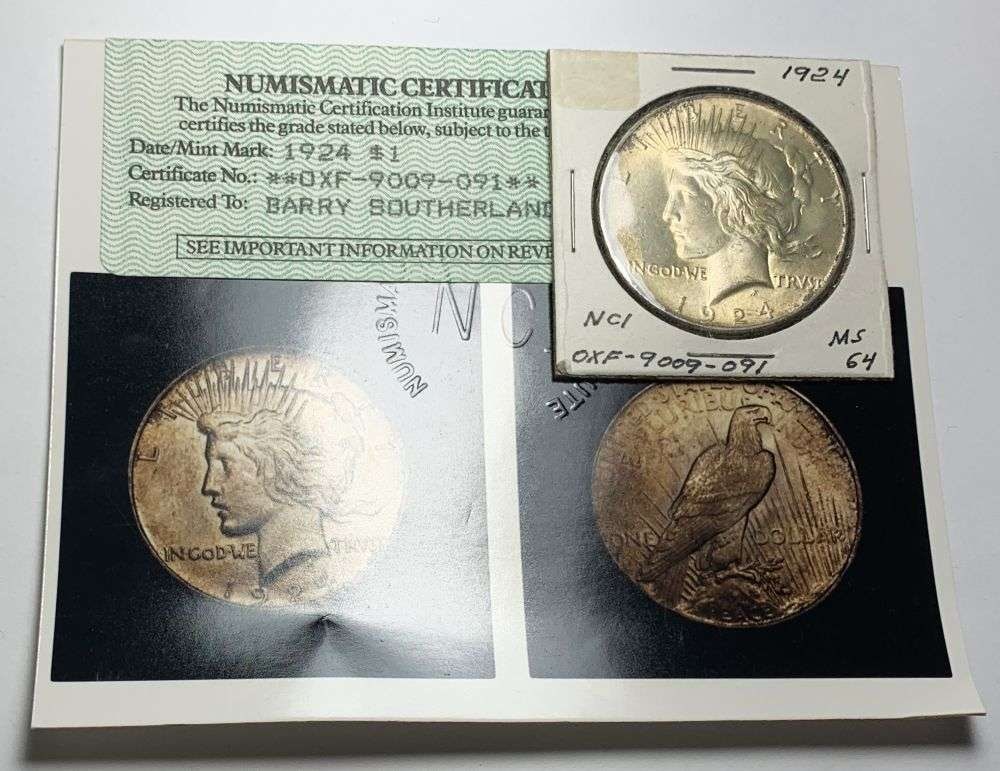 Vintage 1985 Grading Certified NCI 1924 Peace Silver Dollar MS64: By today's standards, these coins would grade an average of one to two grades higher than the old 1985 NCI grading. NCI was a wholly owned, top secret division of heritage auctions, yes the same folks