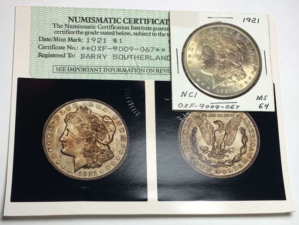 Vintage 1985 Grading Certified NCI 1921 Morgan Silver Dollar MS64: By today's standards, these coins would grade an average of one to two grades higher than the old 1985 NCI grading. NCI was a wholly owned, top secret division of heritage auctions, yes the same folks