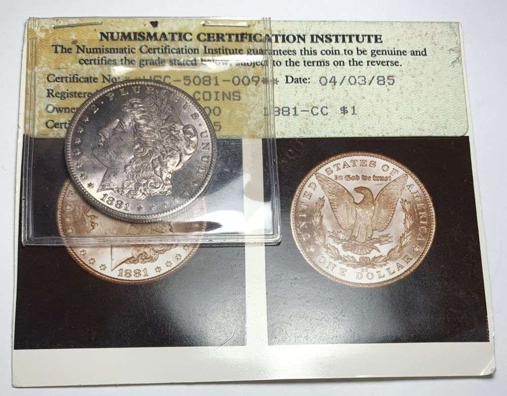 Vintage 1985 Grading Certified NCI 1881-CC Morgan Silver Dollar MS65: By today's standards, these coins would grade an average of one to two grades higher than the old 1985 NCI grading. NCI was a wholly owned, top secret division of heritage auctions, yes the same folks