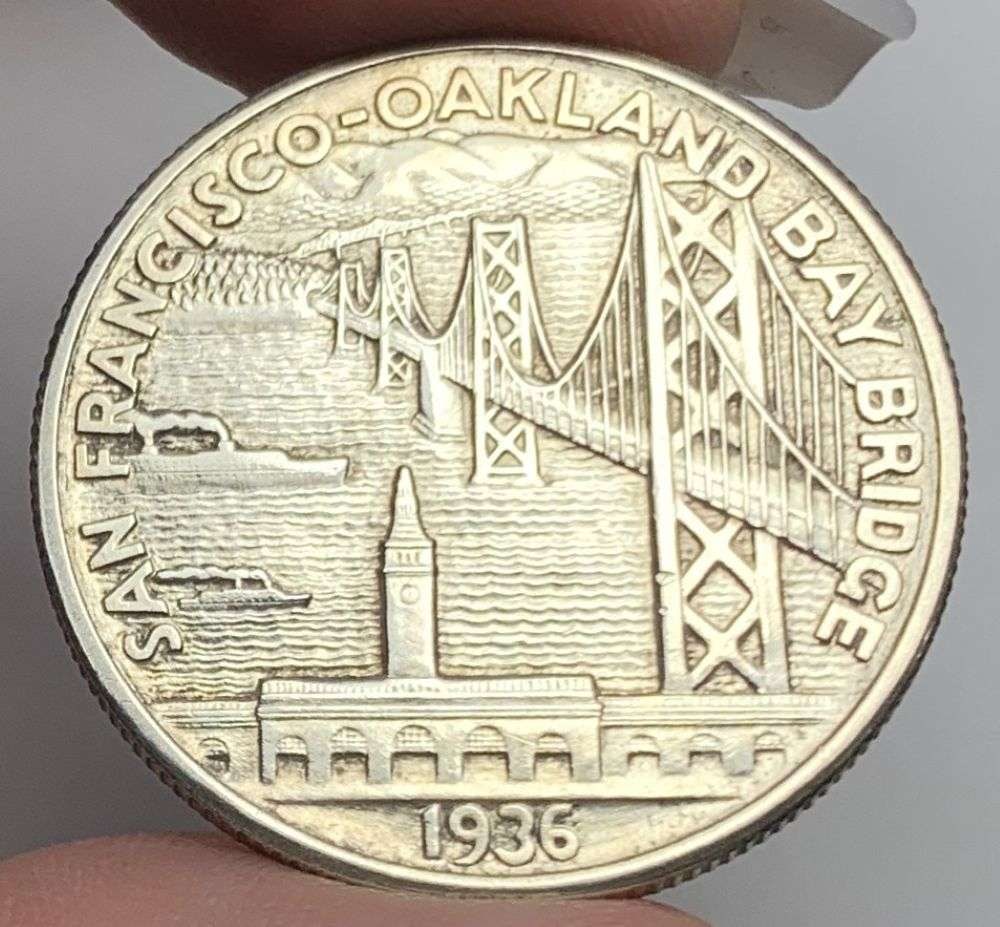 1936-S San Francisco Bay Bridge Commemorative Silver Half Dollar MS65: Winner shall receive the exact coin shown here. (MR/IB)