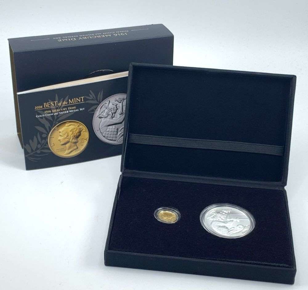 2026 "Best Of The Mint" 1916 Gold & Silver Mercury Dime Set OGP (2-coins): Winner shall receive the exact set (2-coins) shown here. (MR/IBB)