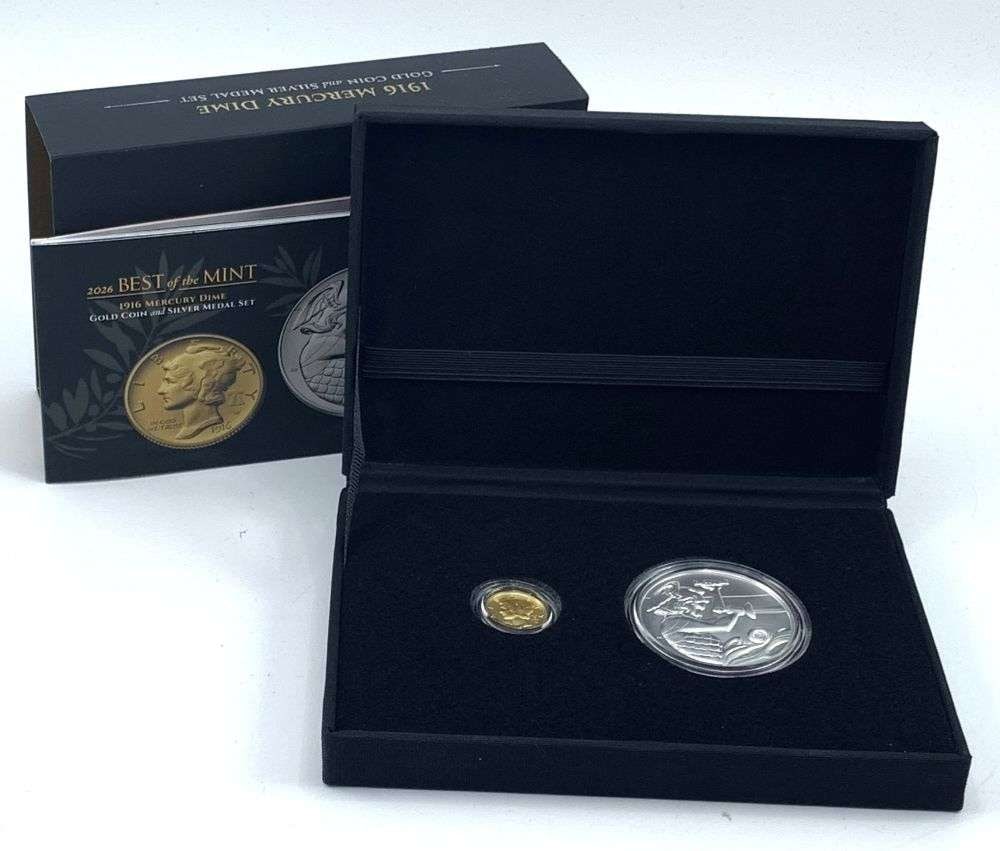 2026 "Best Of The Mint" 1916 Gold & Silver Mercury Dime Set OGP (2-coins): Winner shall receive the exact set (2-coins) shown here. (MR/IBB)